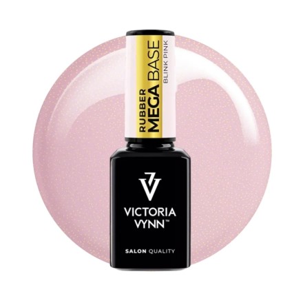 Bote negro de la marca victoria vynn con el tapon en rosa y dorado, en el fondo un circulo rosa con purpurina