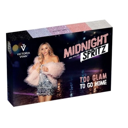 Pack Gel Polish Midnight Spritz Victoria Vynn con cuatro colores y Top Starlit Silver No Wipe