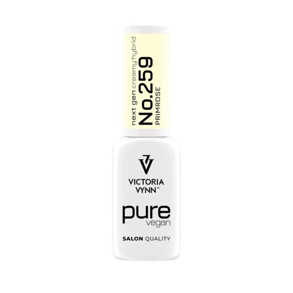 Esmalte semipermanente Pure Vegan Creamy Hybrid 259 Primrose de Victoria Vynn en tono amarillo pastel