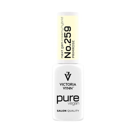 Esmalte semipermanente Pure Vegan Creamy Hybrid 259 Primrose de Victoria Vynn en tono amarillo pastel