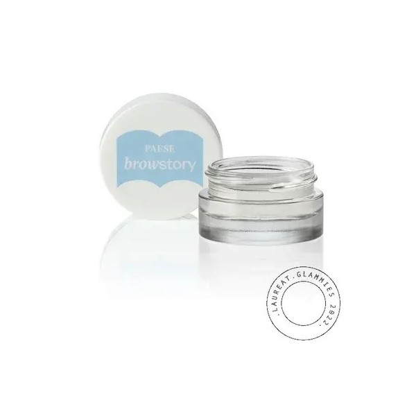 Tarro redondo transparente con tapón blanco y letras azules de la marca Paese