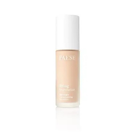Bote de cristal de base de maquillaje lifting foundation con tapon blanco de la marca Paese