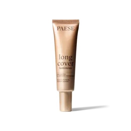 Envase en formato de tubo de color dorado de base de maquillaje luminous de la marca Paese 2